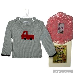 Luba-Robert Hand Loomed Pullover Grey/Blue with Red Truck Sweater